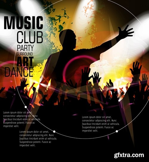 Collection of disco party flyer banner fireworks rock concert jazz guitar 24 EPS