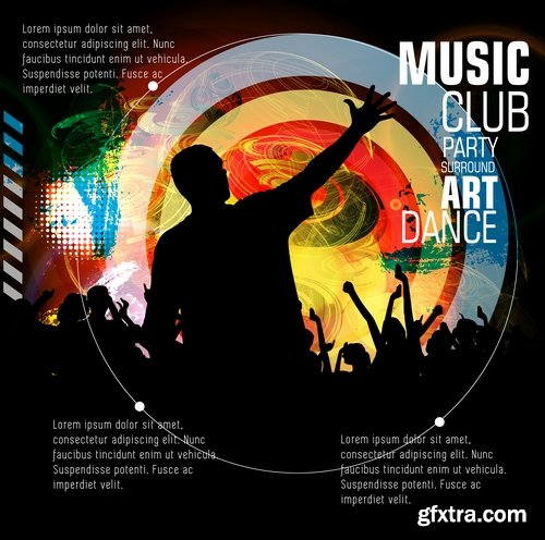 Collection of disco party flyer banner fireworks rock concert jazz guitar 24 EPS