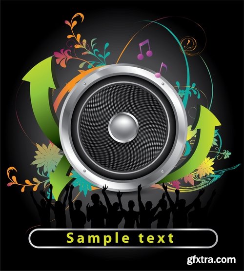 Collection of disco party flyer banner fireworks rock concert jazz guitar 24 EPS