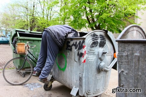 Collection of garbage outside the city dirty garbage container 25 HQ Jpeg