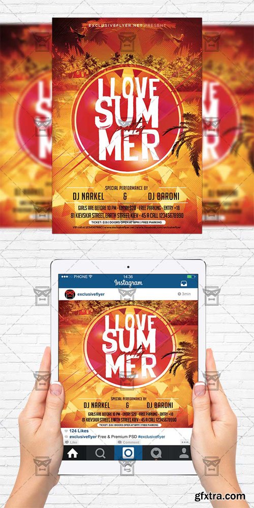 I Love Summer - Flyer Template + Instagram Size Flyer I Love Summer - Flyer Template + Instagram Size Flyer