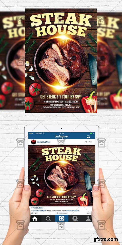 Steak House - Flyer Template + Instagram Size Flyer