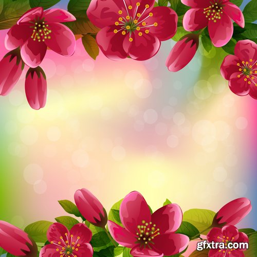 Spring vector background with flowers and butterflies