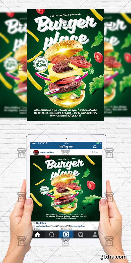 Burger Place - Flyer Template + Instagram Size Flyer Burger Place - Flyer Template + Instagram Size Flyer