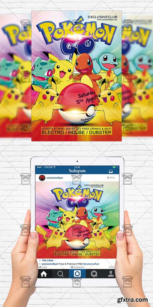 Pokemon Go Party - Flyer Template + Instagram Size Flyer Pokemon Go Party - Flyer Template + Instagram Size Flyer