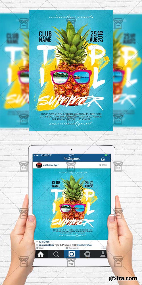Tropical Summer Party - Flyer Template + Instagram Size Flyer Tropical Summer Party - Flyer Template + Instagram Size Flyer
