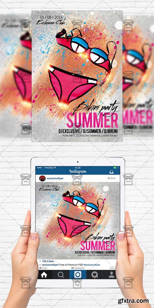 Bikini Summer Party - Flyer Template + Instagram Size Flyer Bikini Summer Party - Flyer Template + Instagram Size Flyer