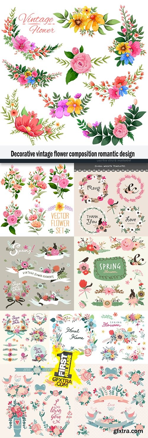 Decorative vintage flower composition romantic design