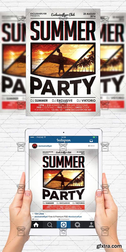 Summer Party - Flyer Template + Instagram Size Flyer Summer Party - Flyer Template + Instagram Size Flyer