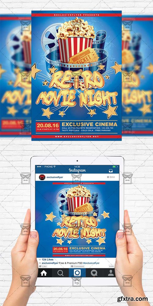 Retro Movies Night - Flyer Template + Instagram Size Flyer Retro Movies Night - Flyer Template + Instagram Size Flyer