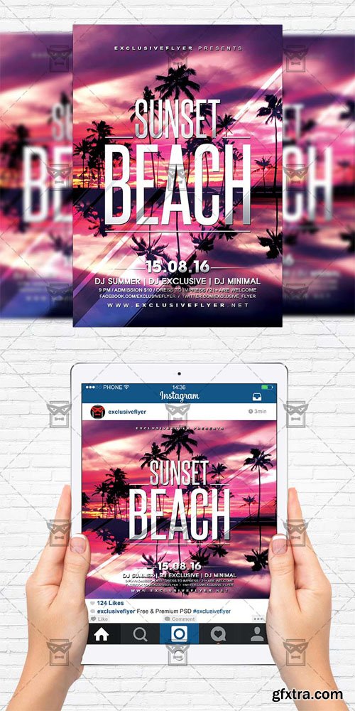 Sunset Beach - Flyer Template + Instagram Size Flyer