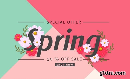 Collection spring discount flyer banner sale invitation card 25 EPS