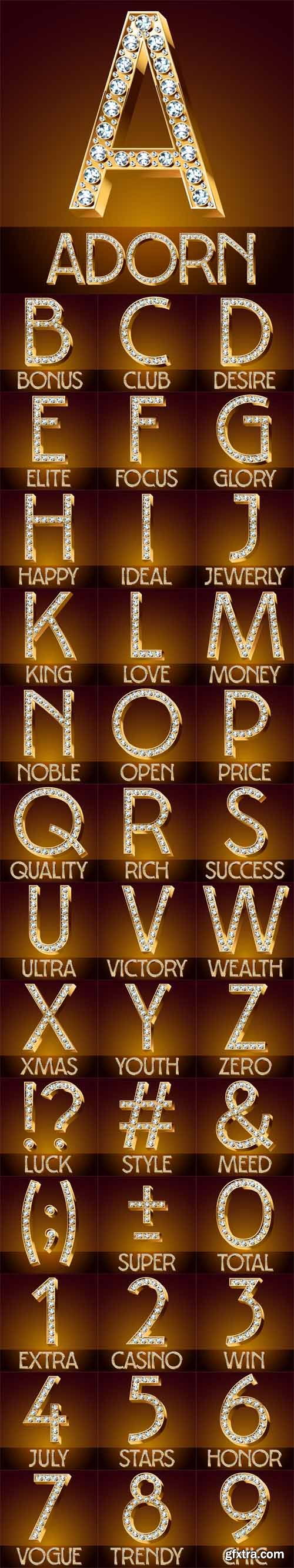 Vector Set - Chic Font Luxury Brilliant. Gold Symbols