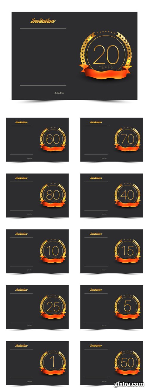 Vector Set - Anniversary Decorated Greeting or Invitation Card Templates Vector Set - Anniversary Decorated Greeting or Invitation Card Templates