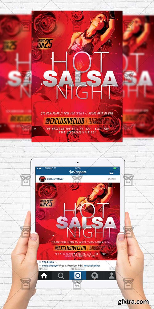 Hot Salsa Night - Flyer Template + Instagram Size Flyer
