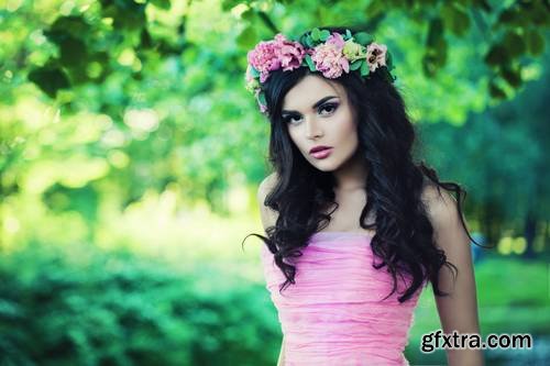 Brunette Woman with Curly Hair and Perfect Makeup - Fashion Model