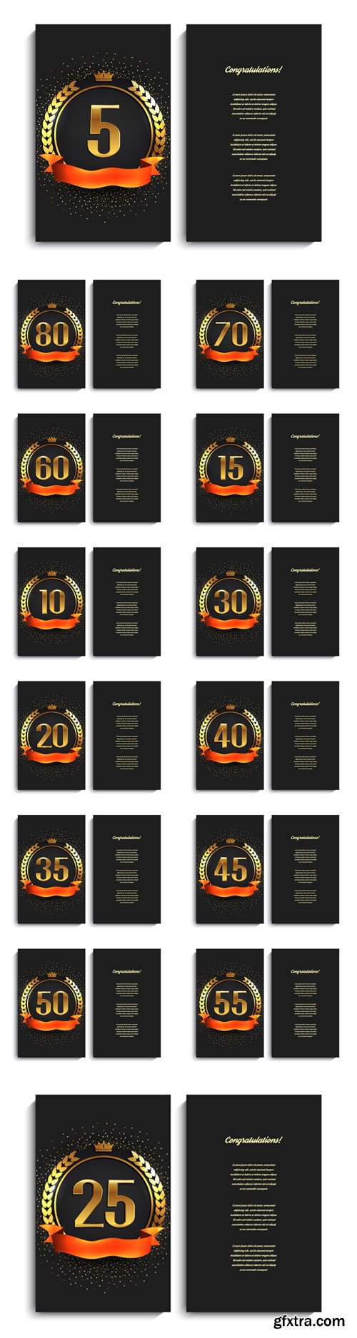 Vector Set - Anniversary Decorated Greeting or Invitation Card Template 2 Vector Set - Anniversary Decorated Greeting or Invitation Card Template 2