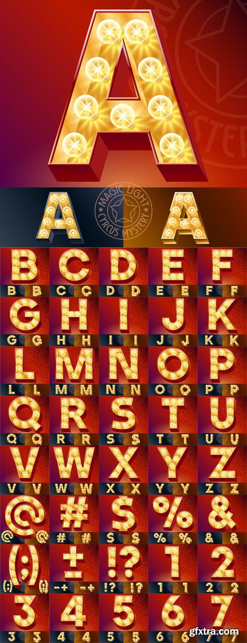Vector Set - Fantastic Light up Font with Lamp Vector Set - Fantastic Light up Font with Lamp