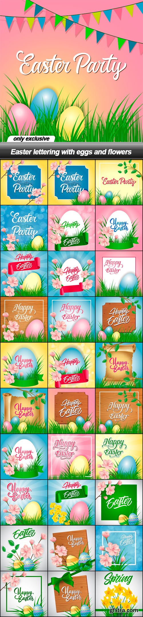 Easter lettering with eggs and flowers - 31 EPS