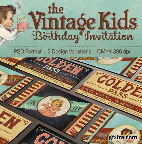GraphicRiver - Vintage Kids Birthday Invitation 11098183