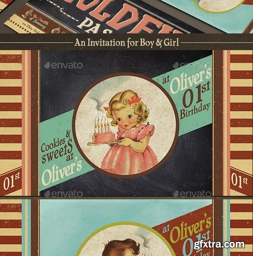 GraphicRiver - Vintage Kids Birthday Invitation 11098183