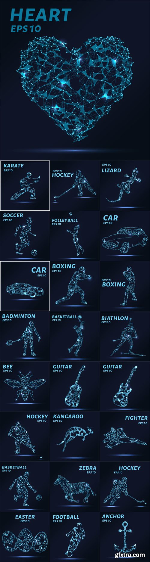 Vector Set - Different Sport and Objects Consists of Points, Lines and Triangles