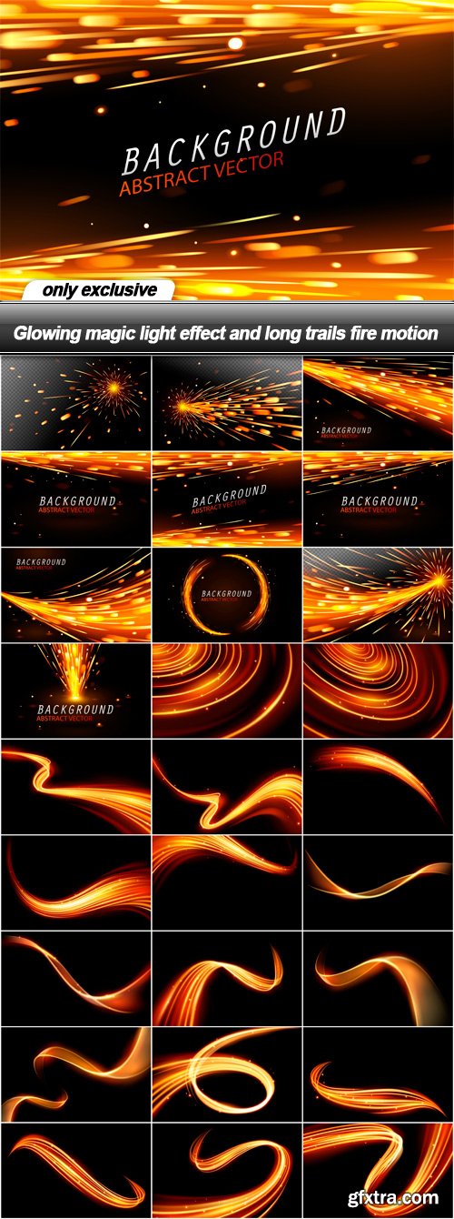 Glowing magic light effect and long trails fire motion - 27 EPS