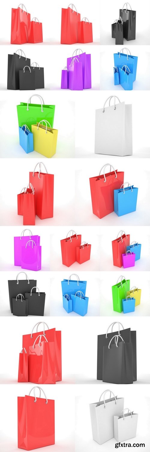 Paper Shopping Bags isolated on white background. 3d rendering