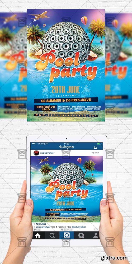 Summer Pool Party - Flyer Template + Instagram Size Flyer