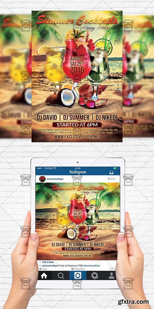 Summer Cocktails - Flyer Template + Instagram Size Flyer Summer Cocktails - Flyer Template + Instagram Size Flyer