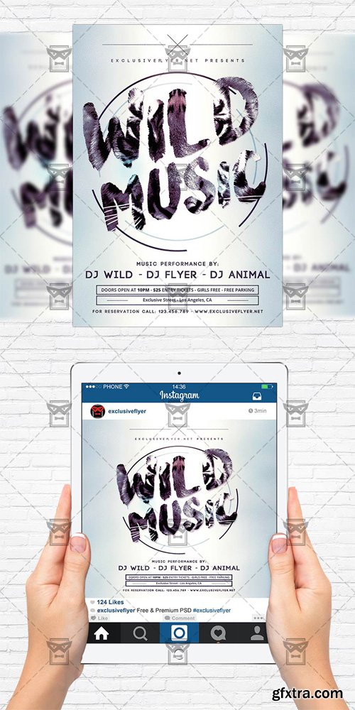 Wild Music - Flyer Template + Instagram Size Flyer