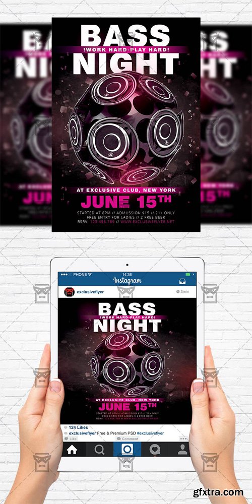 Bass Night - Flyer Template + Instagram Size Flyer