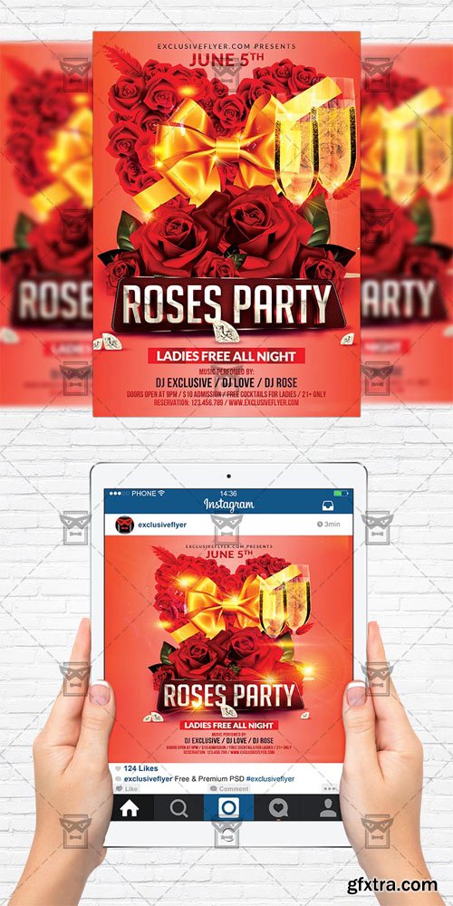 Roses Party - Flyer Template + Instagram Size Flyer