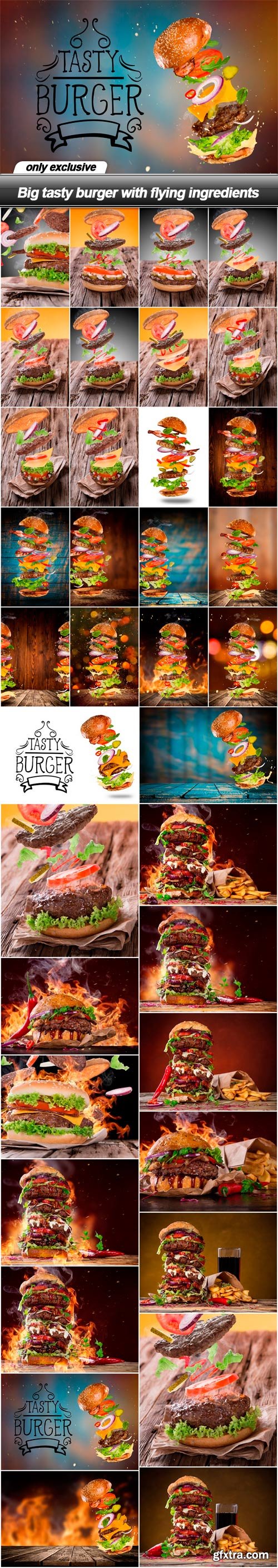 Big tasty burger with flying ingredients - 36 UHQ JPEG