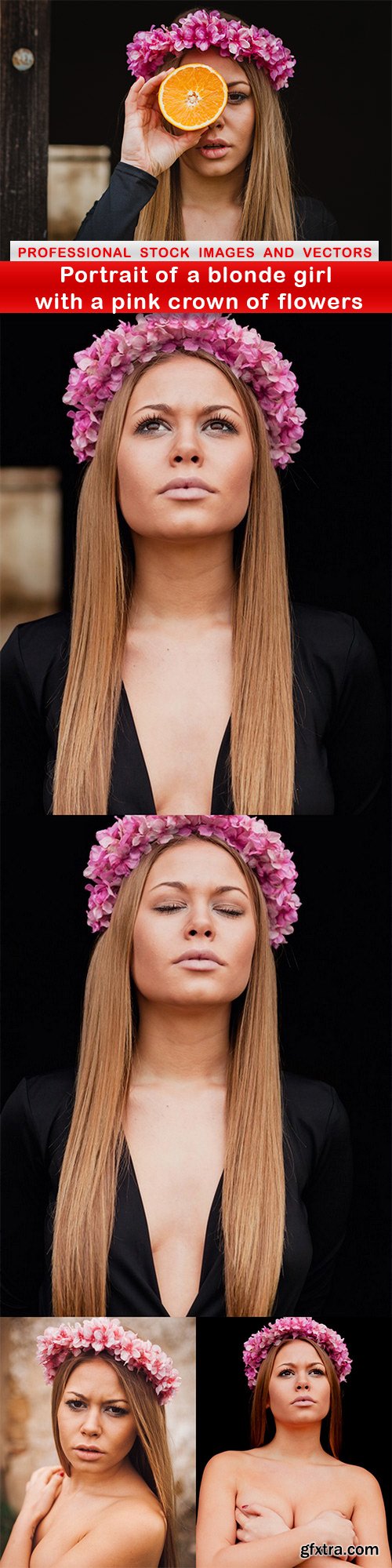 Portrait of a blonde girl with a pink crown of flowers - 5 UHQ JPEG