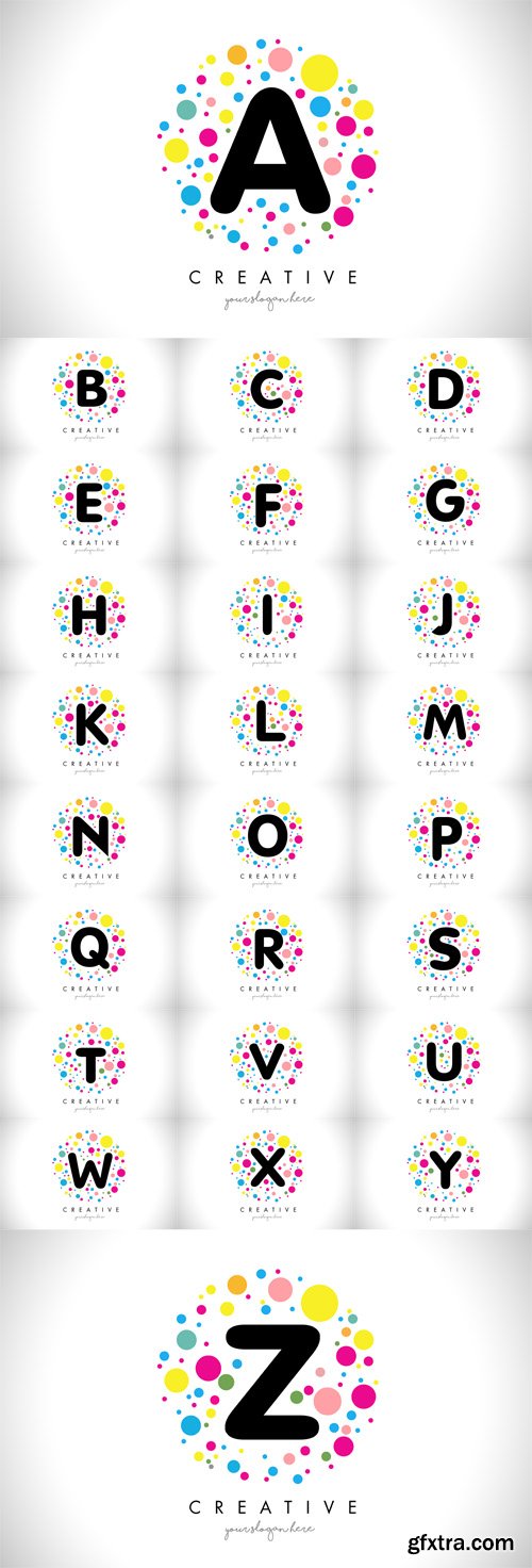 Vector Set - Bubble Dots Letter Logos Design with Creative Colorful Bubbles