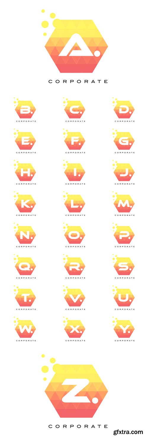 Vector Set - Orange Hexagon Shaped Letter Logos with Bubbles » GFxtra