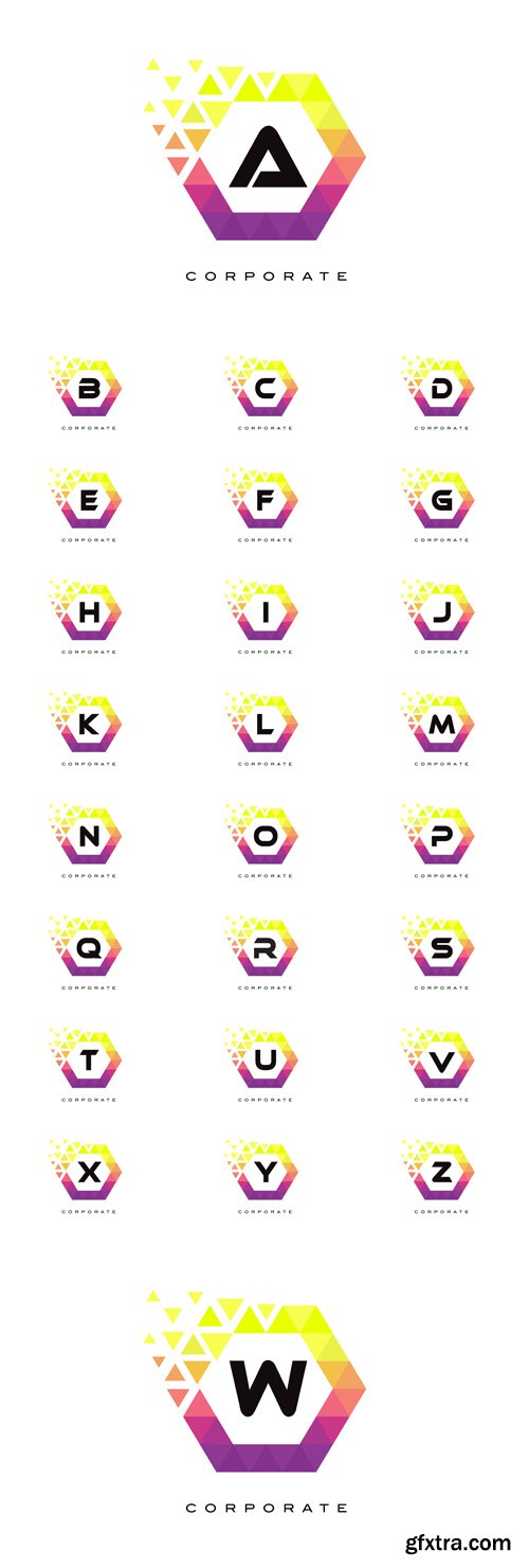 Vector Set - Colorful Hexagon Shaped Letter Logos Design Vector Set - Colorful Hexagon Shaped Letter Logos Design