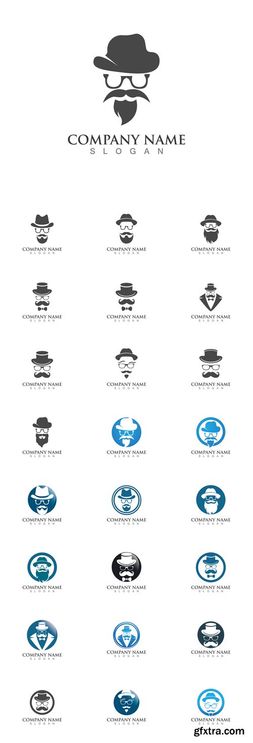 Vector Set - Man With a Mustache Logos
