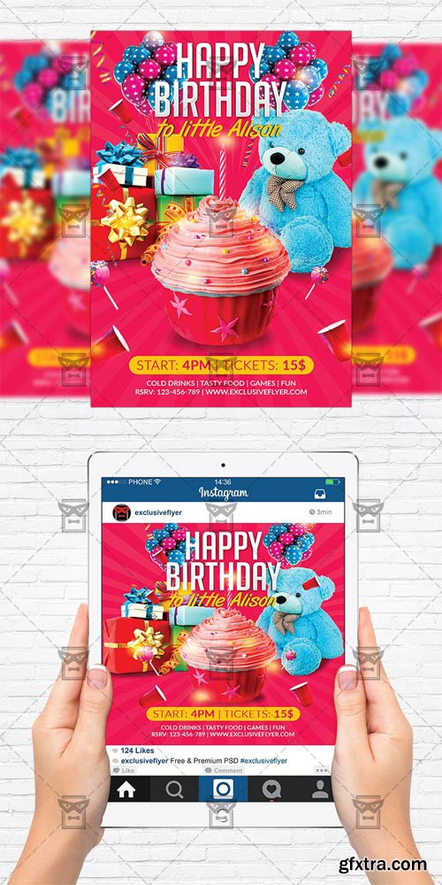 Kids Birthday Party - Flyer Template + Instagram Size Flyer