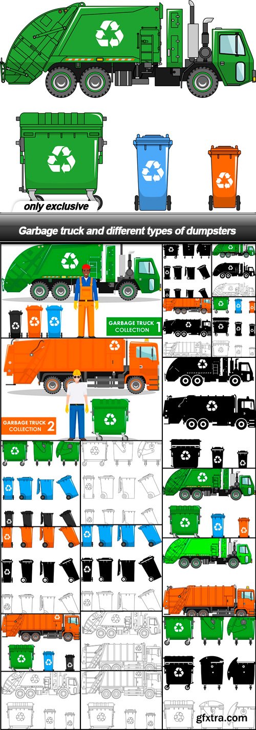 Garbage truck and different types of dumpsters - 18 EPS