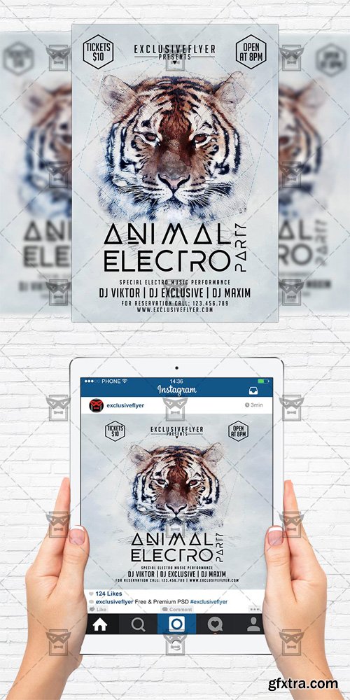 Animal Electro Party - Flyer Template + Instagram Size Flyer