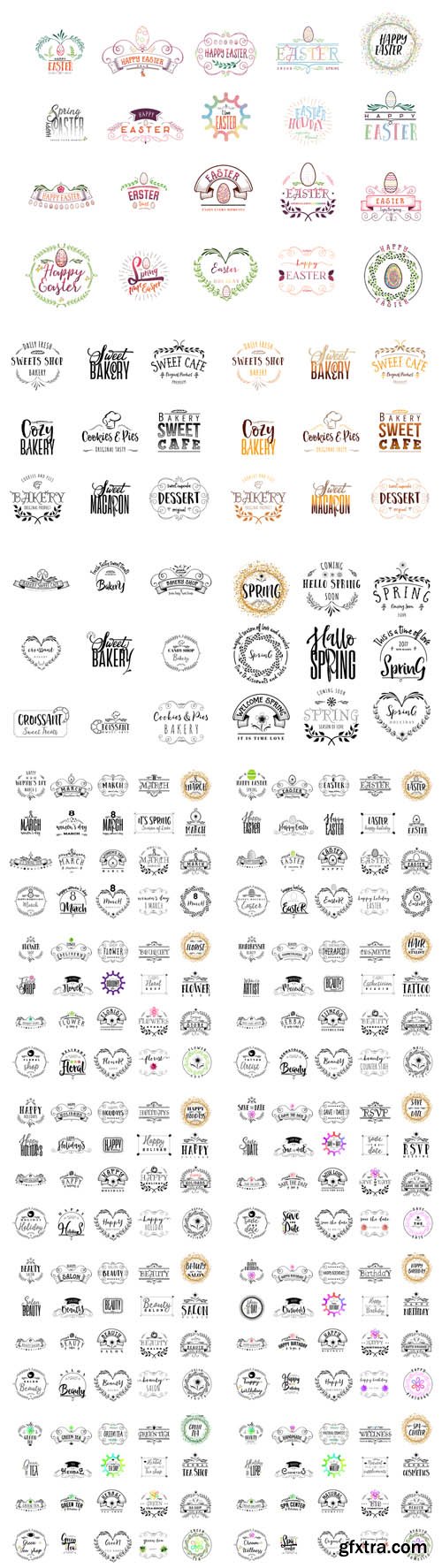 Vector Set - Different Bages Collection. The Pattern Printing Plate Handmade Works Written by Hand Font