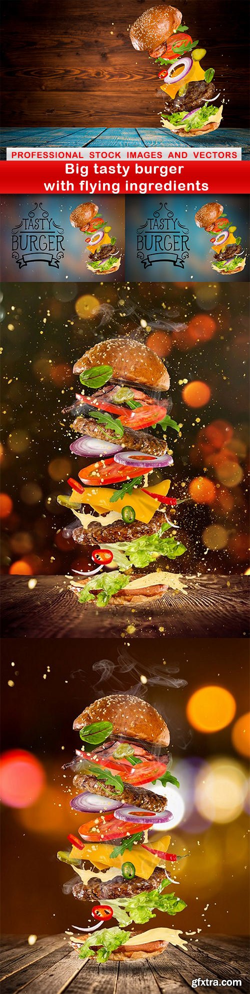 Big tasty burger with flying ingredients - 5 UHQ JPEG