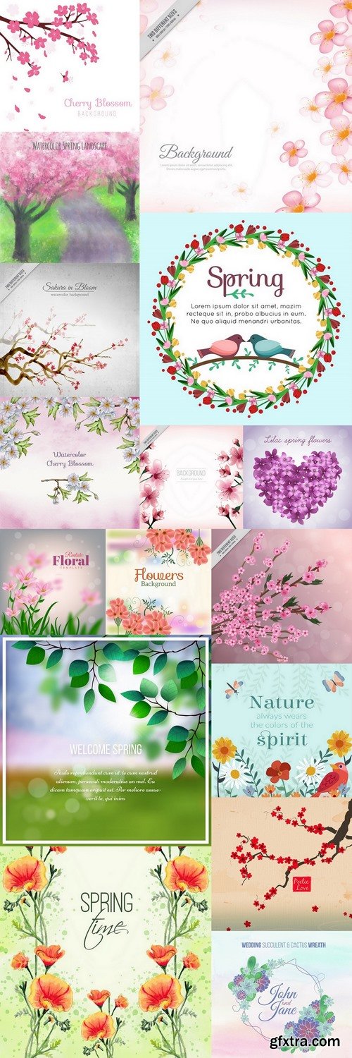 Flower wreath background with pair of pigeons Premium Vector