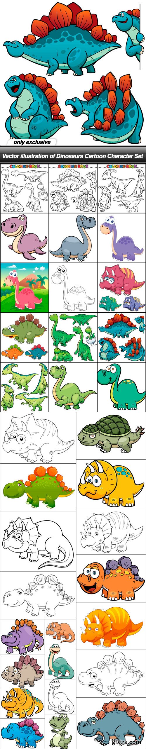 Vector illustration of Dinosaurs Cartoon Character Set - 34 EPS