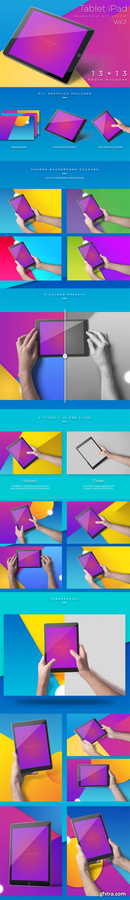 iPad Tablet UI Mockups - Vivid Backgrounds Vol.2