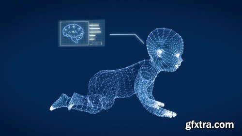 Wire Frame of the Model of the Baby with Graphics Research on Blue Screen.3D rendering Wire Frame of the Model of the Baby with Graphics Research on Blue Screen.3D rendering