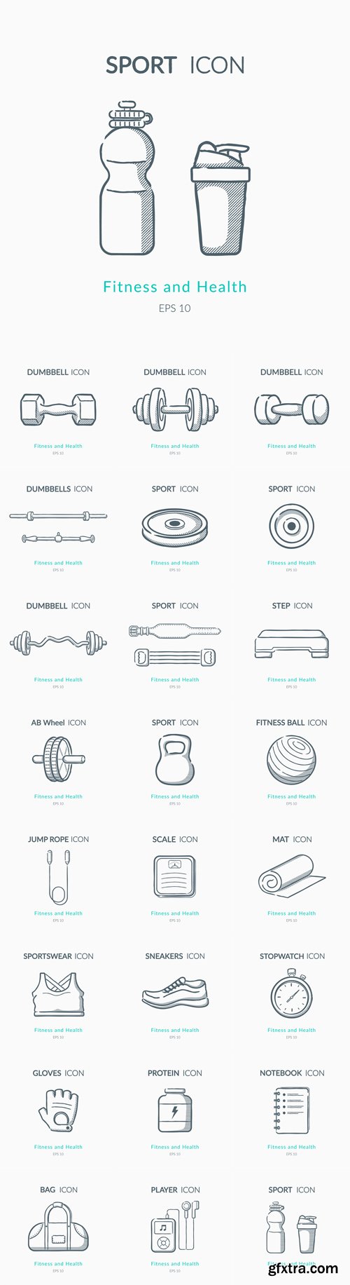 Vector Set - Fitness and Health Icons Isolated on White