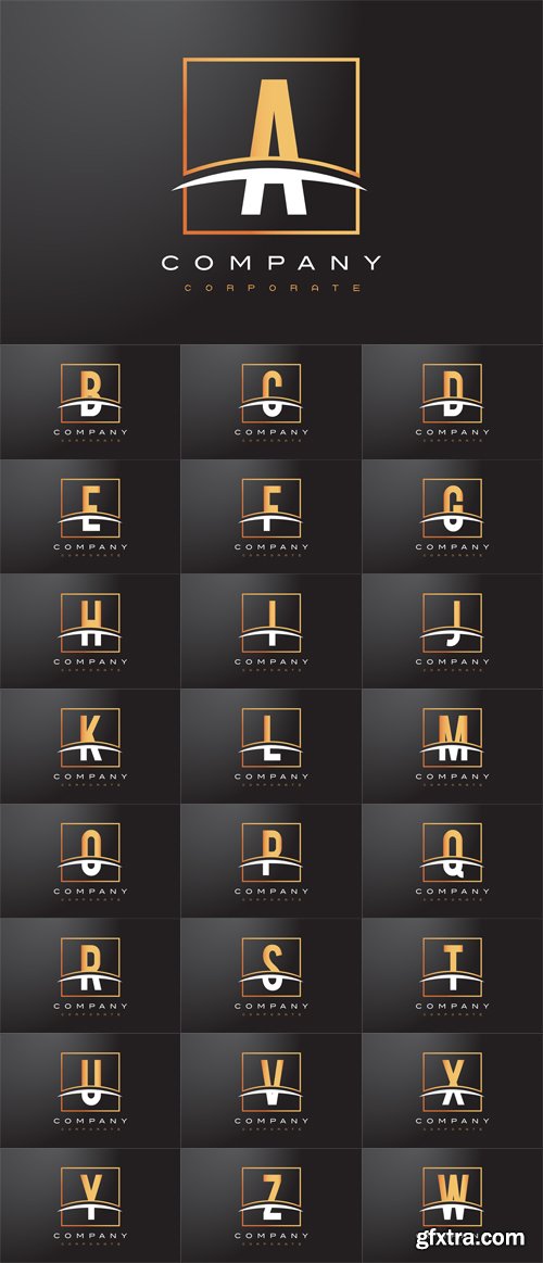 Vector Set - Golden Letter Logos Design with Gold Square and Swoosh